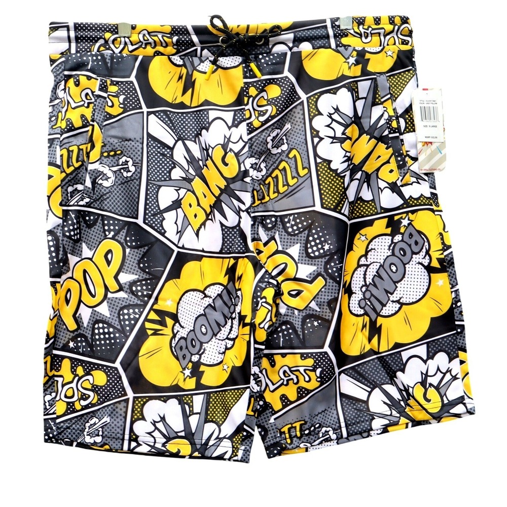 Oh Snap by drill clothing Co Mens Comic Pop Art Board Shorts Yellow Grey XL NWT